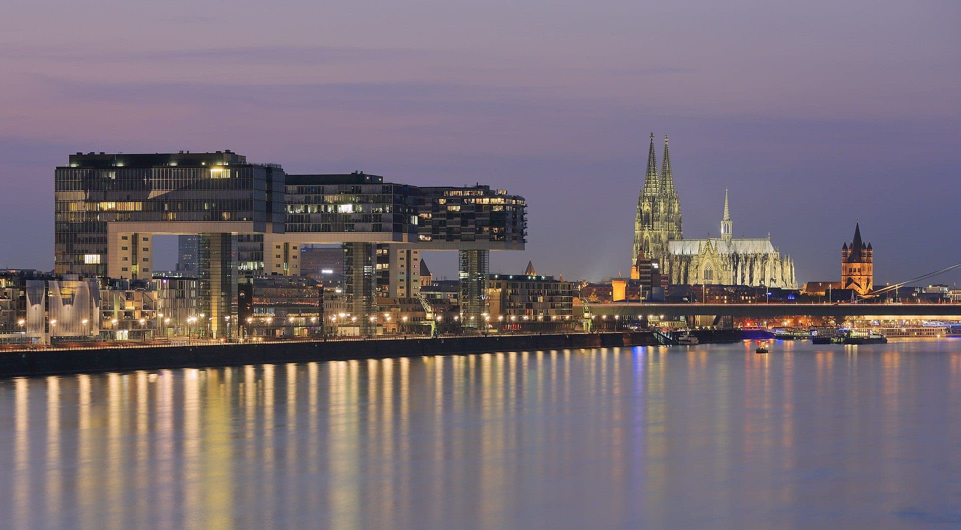 The Kranhäuser crane-shaped buildings in Cologne's harbour